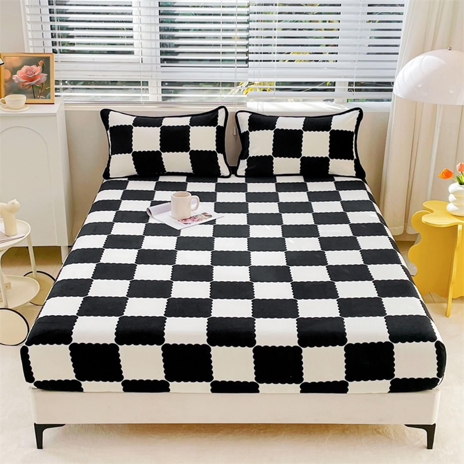 Drap-housse en velours noir et blanc haut de gamme 120x200