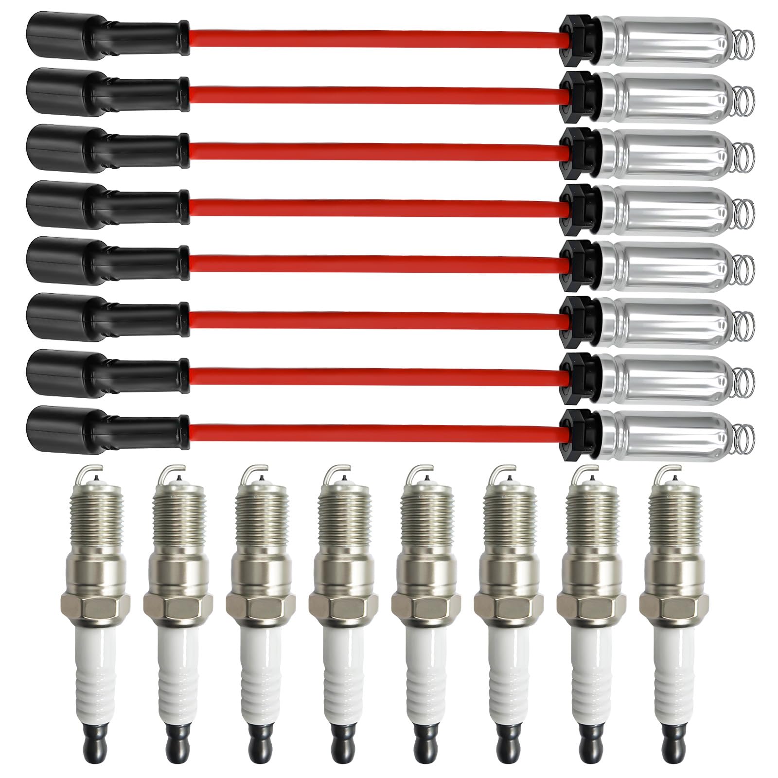 Iridium Spark Plugs & Wires Kit [3186 & M8-48322] for Chevy Silverado Suburban Avalanche GMC Yukon Sierra 5.3L 6.0L 6.2L, Replaces OEM 12680072