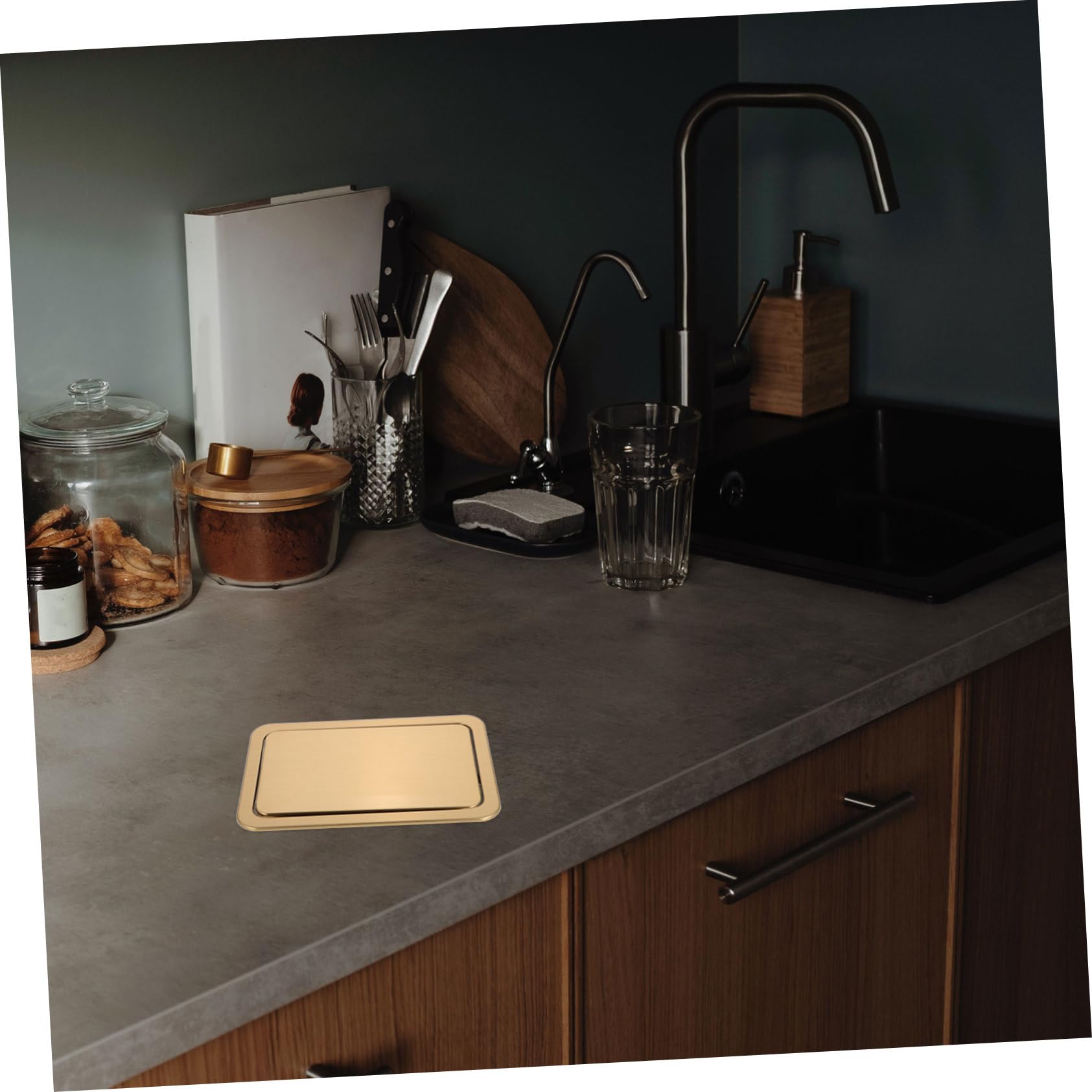 iplusmile Bote de Espacio de Inoxidable Incorporada de Acero de Basura Tapa Diseño Dorado Cubre Ahorrador Fregadero para Cubos de Basura en Cocinas y Restaurantes