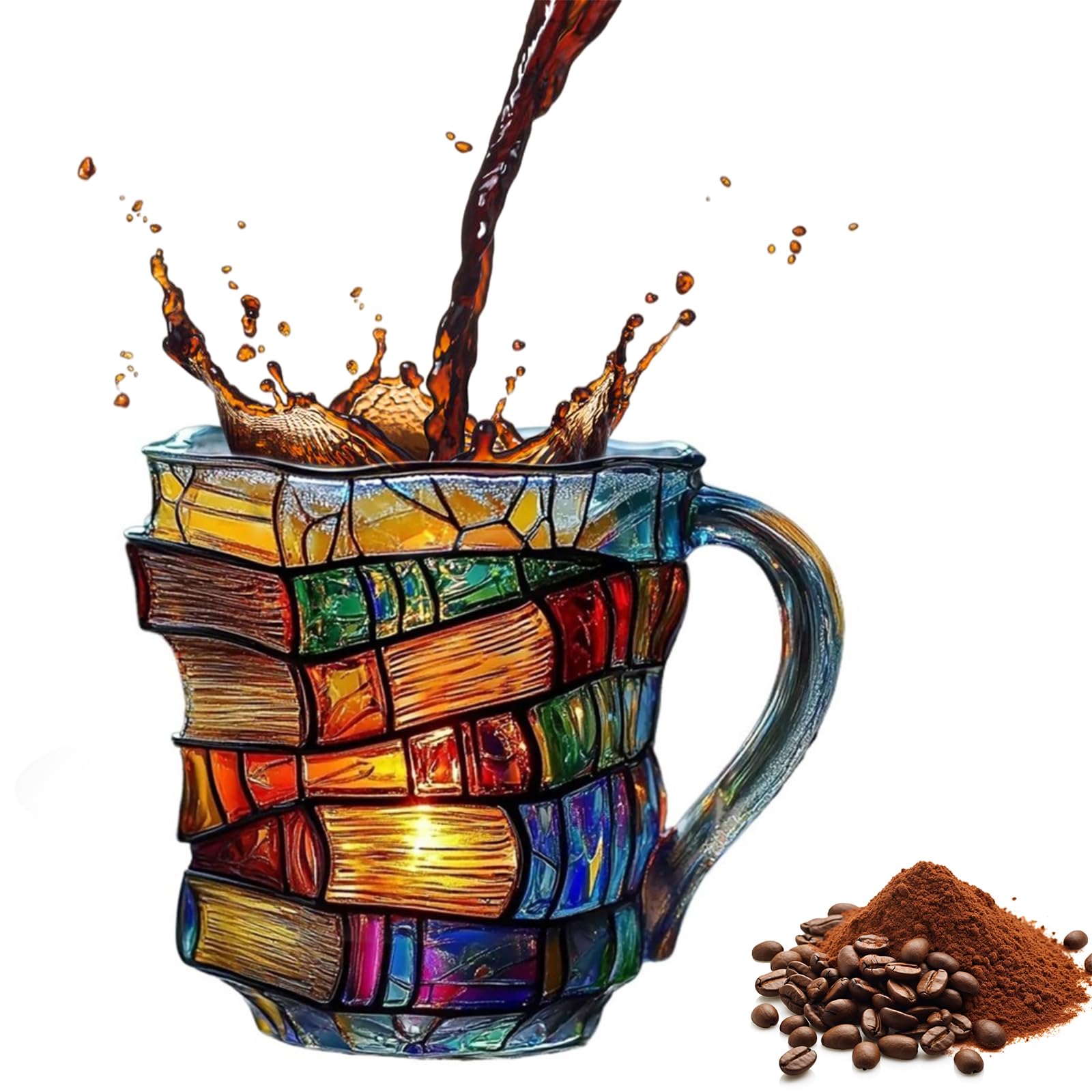 Painted Book Mug, 11oz 3D Colored Glass Book Coffee Mug, Vintage Acrylic Mug for Travel Restaurant Home