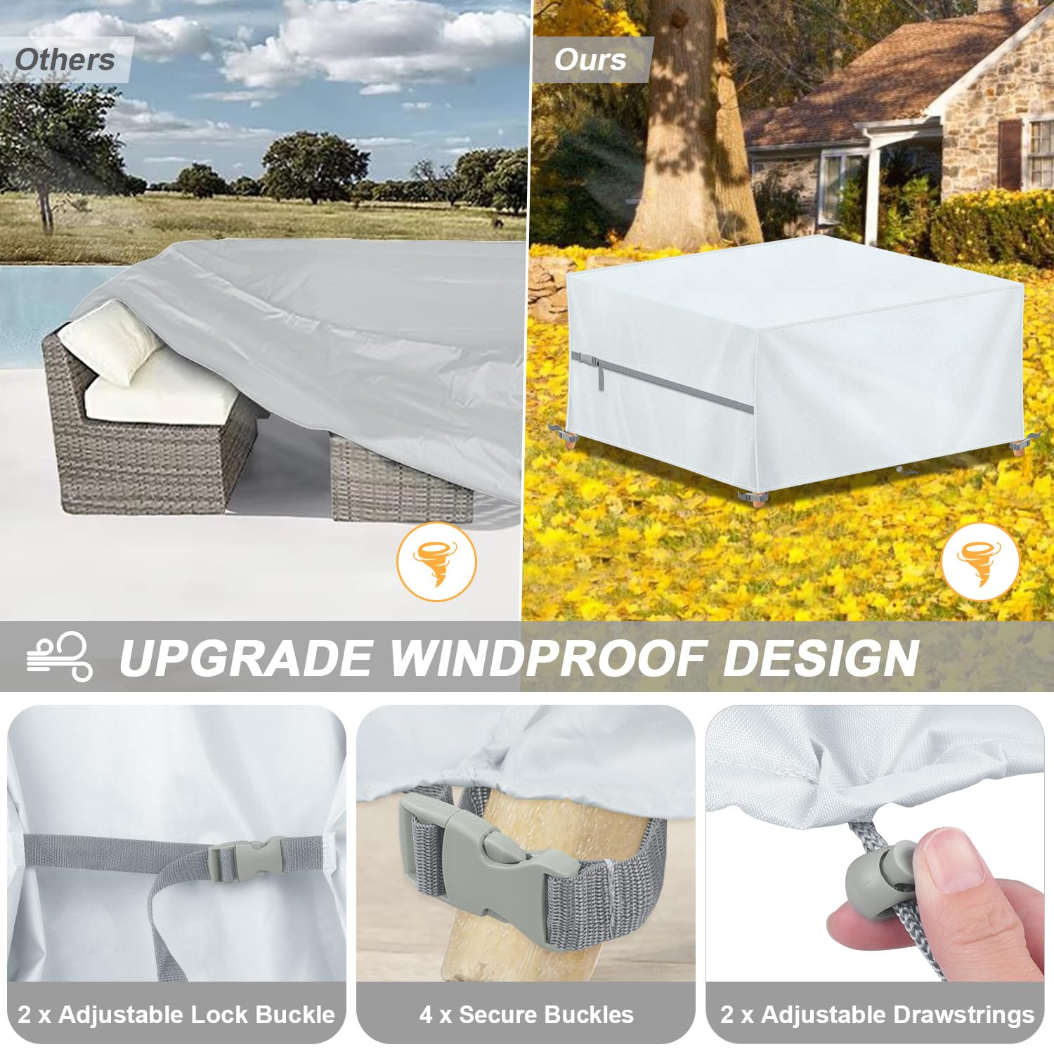 LAMUNI Funda Mesa Exterior Impermeable Cubierta de Mesa de Jardín, 150x120x90cm Funda para Muebles Cubierta de Muebles de Jardín, 420D Tela Oxford Fundas Protectora para Mesas y Sillas de Jardin