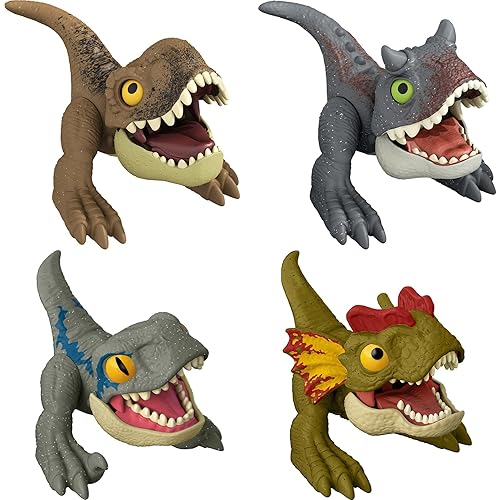 Mattel Jurassic World Dominion Uncaged Wild Pop Ups 4-Pack Dinosaur Toys, Survival Instinct Set with 4 Collectible Action Figures, Manually Activated