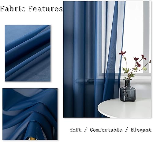 Miniatura 5 de DUALIFE Cortinas azul marino de 72 pulgadas de largo para dormitorio, juego de 2 paneles semitransparentes con ojales, textura de ventana, cortinas