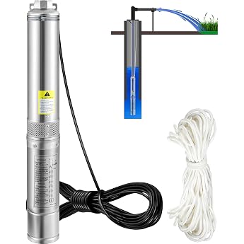 VEVOR 3.5 Inch Deep Well Pump 750 W Well Pump 105 L/min Submersible Pump Max. Delivery Head 62 m Pipe Pump 230 V 50 Hz Sand Pump IP68 Water Pump with 20 m Cable Pump Ideal for Irrigation Silver