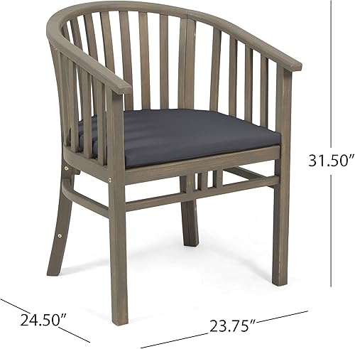Miniatura 9 de Nola Sillas de comedor de madera para exteriores (juego de 2) con cojines (juego de 2), acabado gris oscuro y gris