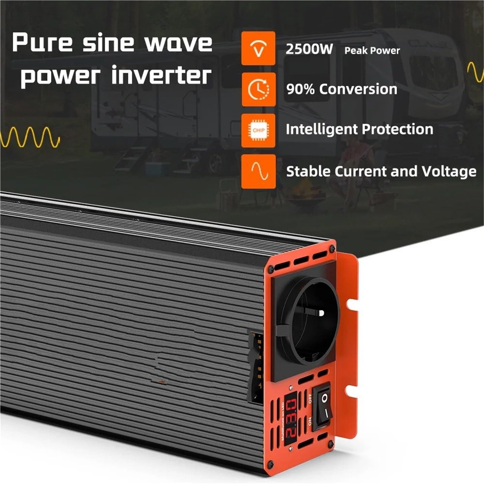 Inversor para Inversor De Onda Sinusoidal Pura DC 12V A AC 220V 60HZ Enchufe Europeo 2500W para El Hogar RV Coche