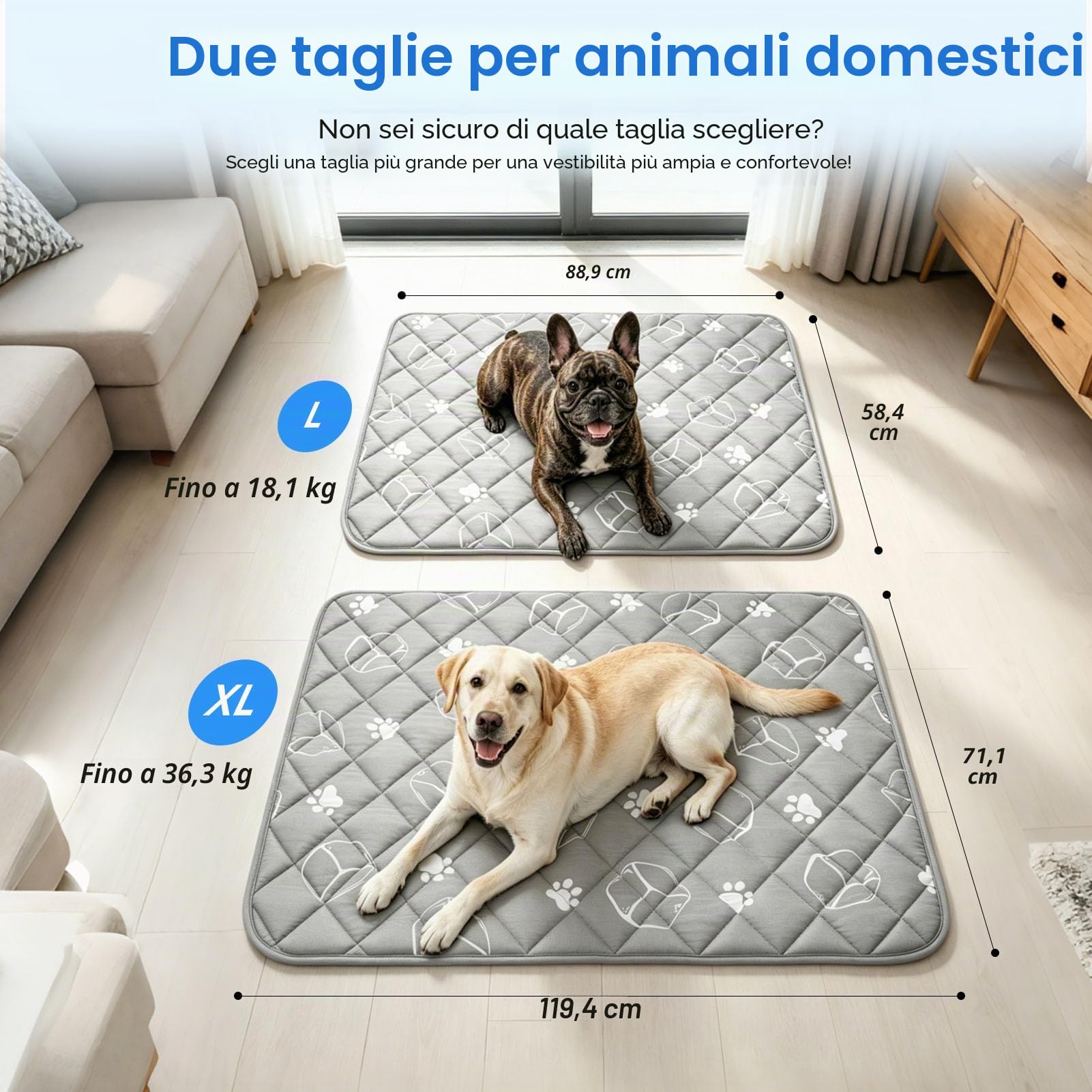 BINGPET Tappetino refrigerante per cani, 119,1 x 71,1 cm, extra large, in fibra di raffreddamento ispessita, tappetino endotermico che cambia colore, antiscivolo, estivo, pieghevole, lavabile