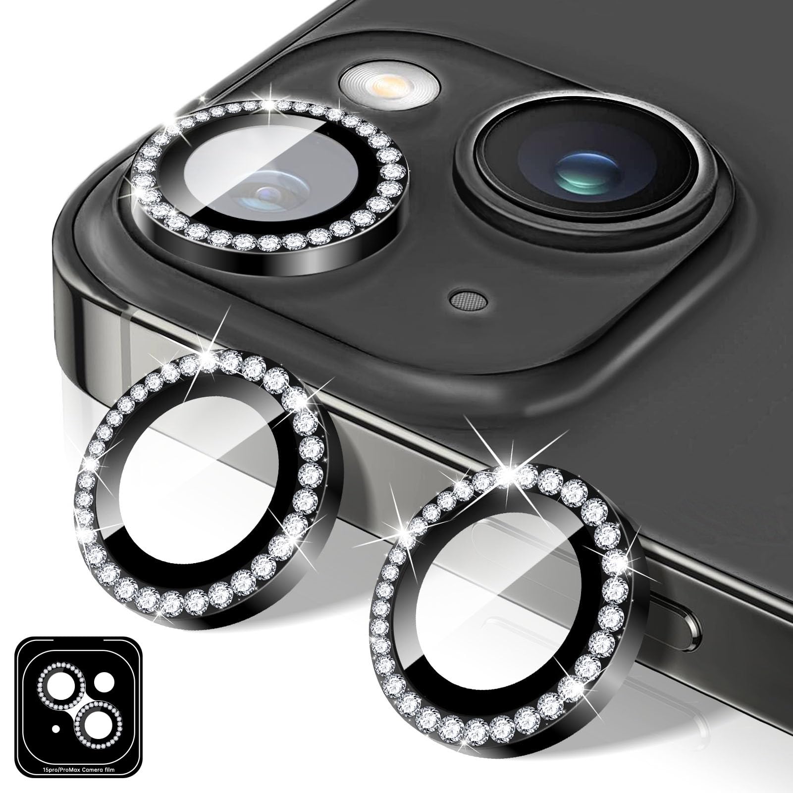 Kucheed Diamond Camera Lens Protector Compatible for iPhone 16/16 Plus, Bling Tempered Glass Camera Cover, Individual Automatic Alignment Metal Rings,