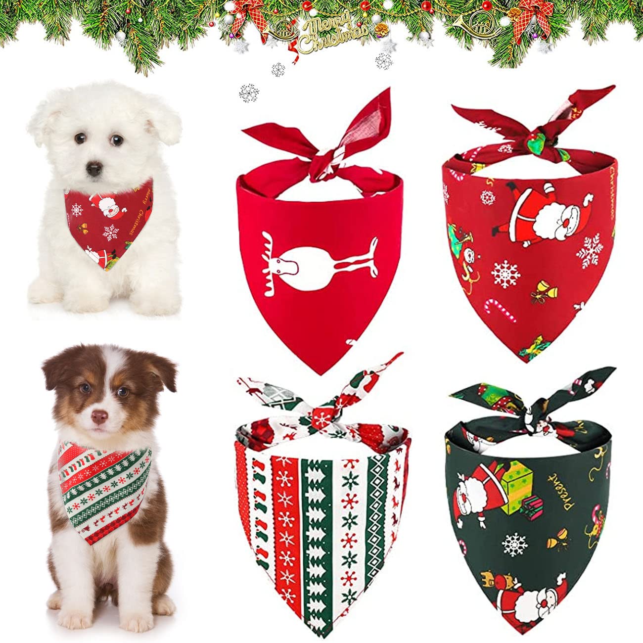 Bandanas de Perros de Navidad, 4 Piezas Mascota Navidad Baberos, Pañuelo de Mascotas, Pañuelos de Navidad para Perro, Triángulo Bandanas para Gatos, Baberos Lavables de Perros Gatos
