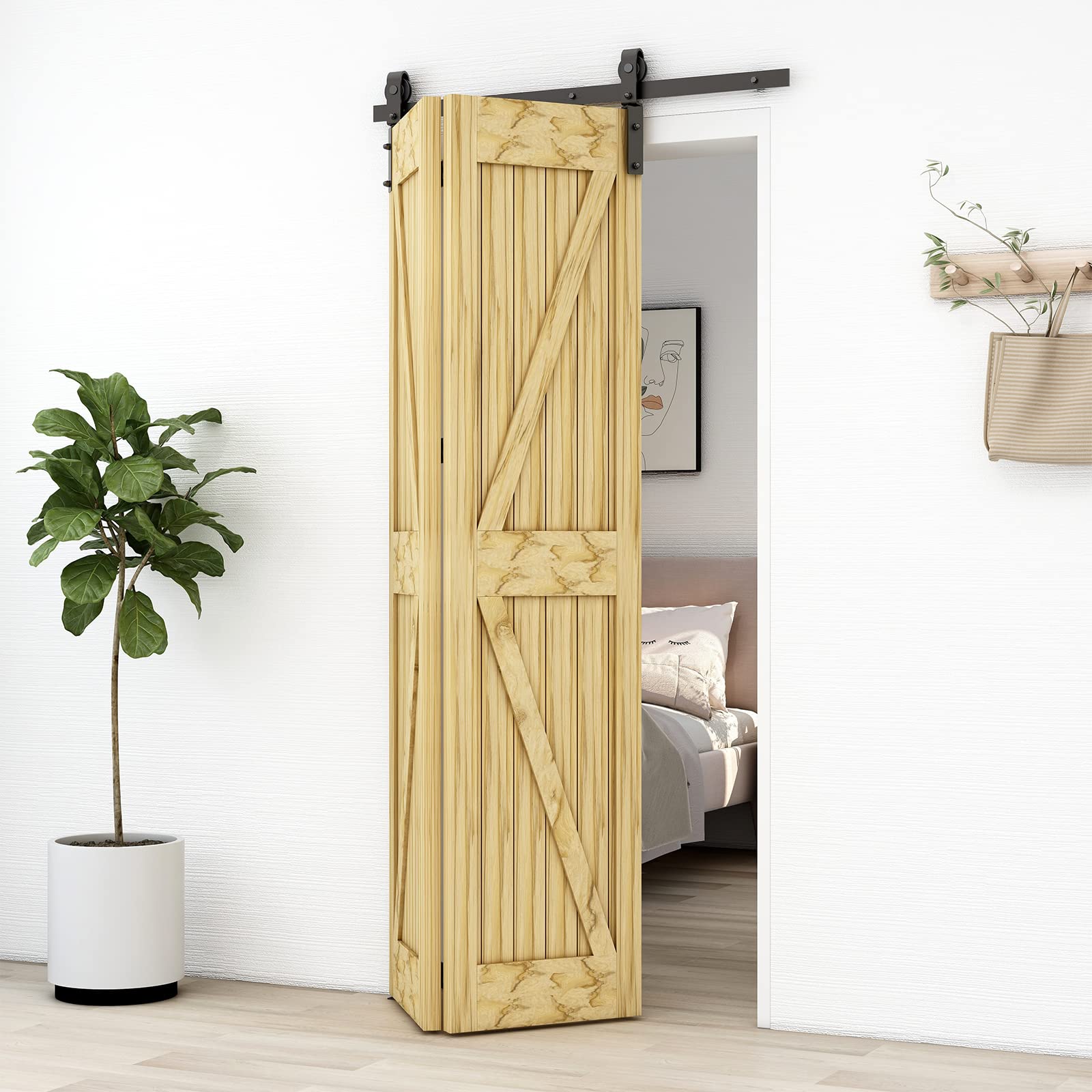 QINAIXQM 40" / 3.3FT Bi-Folding Sliding Barn Door Hardware Kit Closet ...
