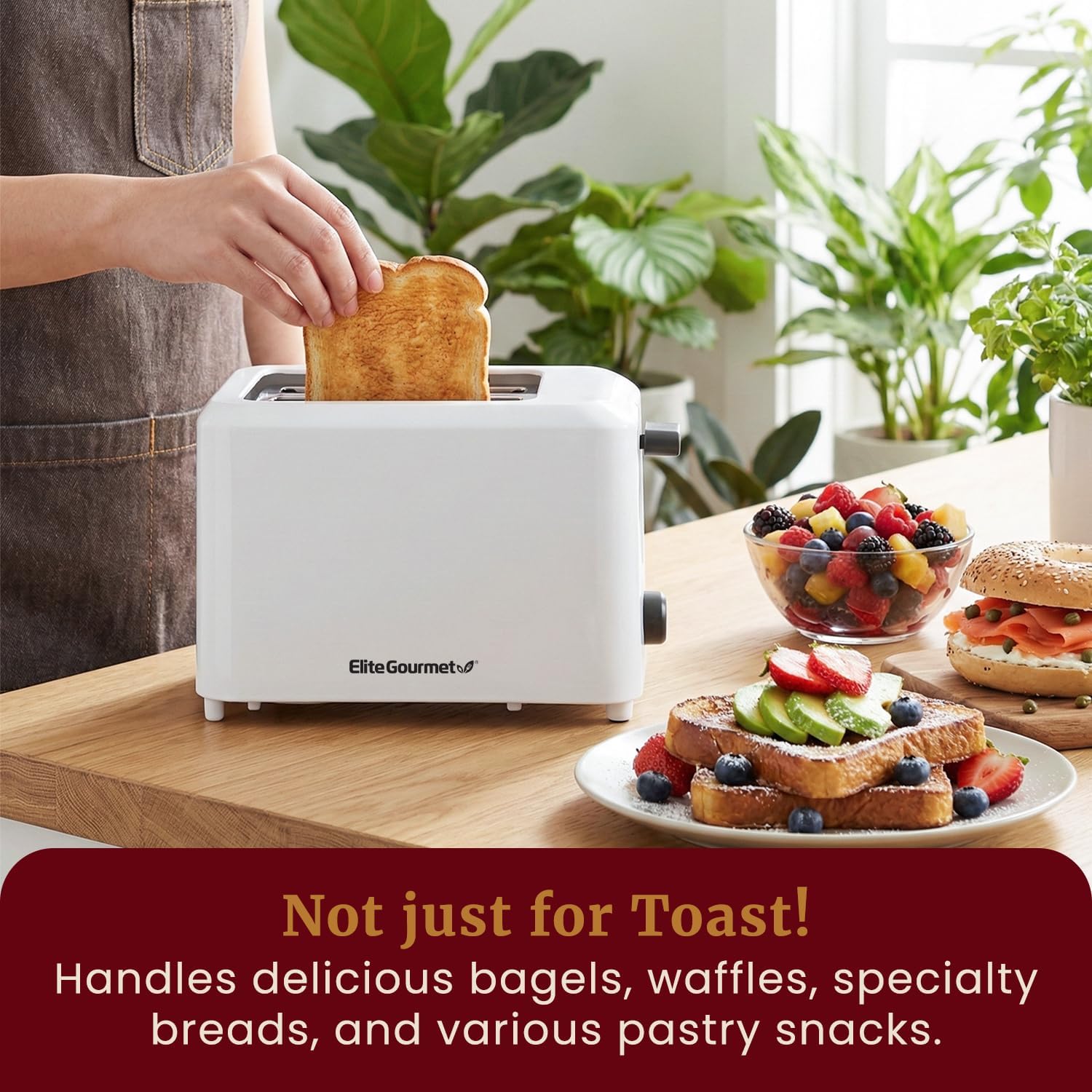 Elite Gourmet ECT-1027# Cool Touch Toaster, 7 Toast Settings Cancel Functions, Slide Out Crumb Tray, Extra Wide 1.5" Slots for Bagels Waffles Specialty Breads, Puff Pastry, Snacks, White