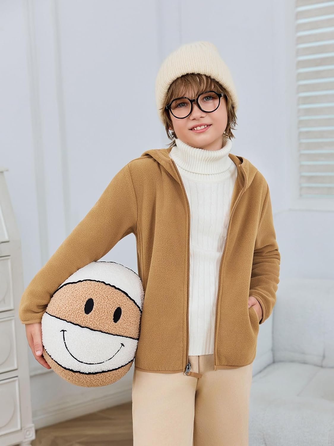 Haloumoning Boys Fleece Full-Zip Hoodie Jacket Kids Polar Warm Hooded Fall Winter Jacket With Pockets 5-14 Years