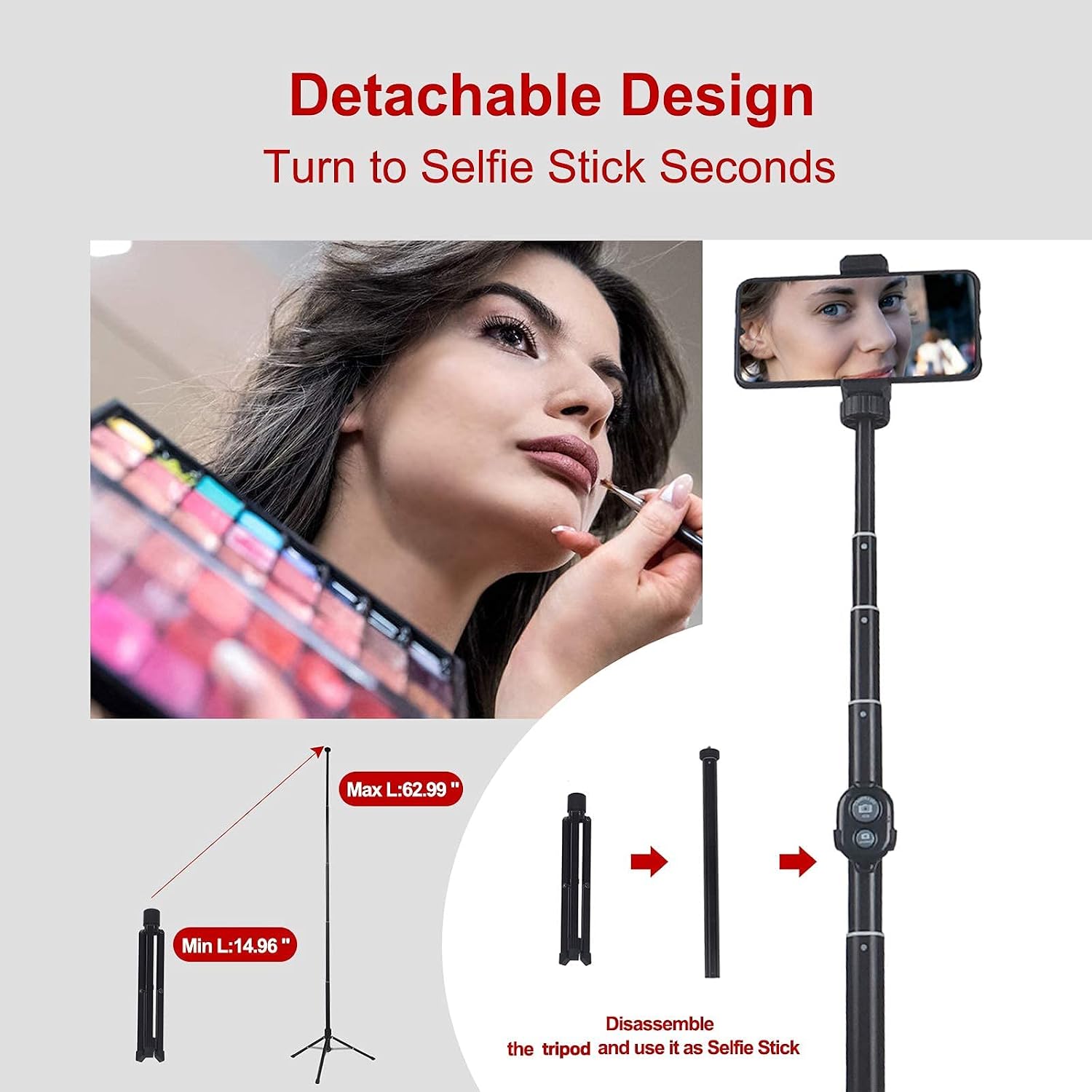 Selfie Ring Light with 63” Tripod Stand, 10.2” Ring Light with Tripod,Ring Light for Video Recording＆Live Streaming(YouTube, Instagram, TIK Tok), Compatible with iPhone Android