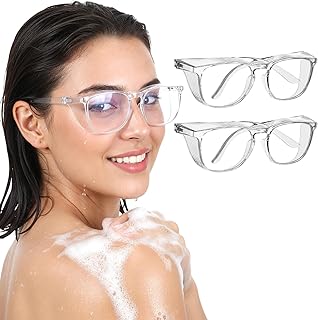 ElevateTech Safety Glasses Goggles, 2 Pcs Anti Fog Protective Eyewear Clear Eyelash Protector Shower Goggles Shield Blue Light Blocking Protection Glasses for Eyelash Extensions, Surgery Recovery
