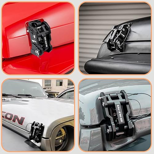 Miniatura 9 de Pestillos de aluminio para capó de repuesto para Jeep Wrangler JK/JKU 2007-2017, JL/JLU 2018+ y Jeep Gladiator 2020+ con diseño pintado y patentado