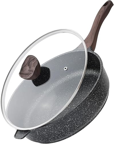 Kordisen Sartén profunda antiadherente con tapa, sartén grande de 12 pulgadas, sartén antiadherente de 5 cuartos de galón para cocinar, utensilios