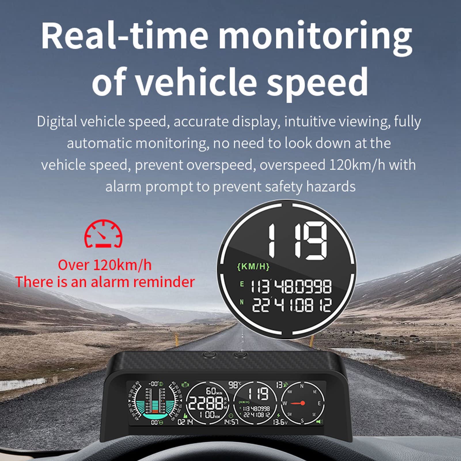 Wyświetlacz LCD do Przedniej Szyby Samochodu HUD, Inteligentny Miernik OBD, Interfejs OBD Prędkościomierza, Prędkość, Obroty Silnika, Pomiar Przebiegu, Temperatura Wody, dla Wszystkich Pojazdów