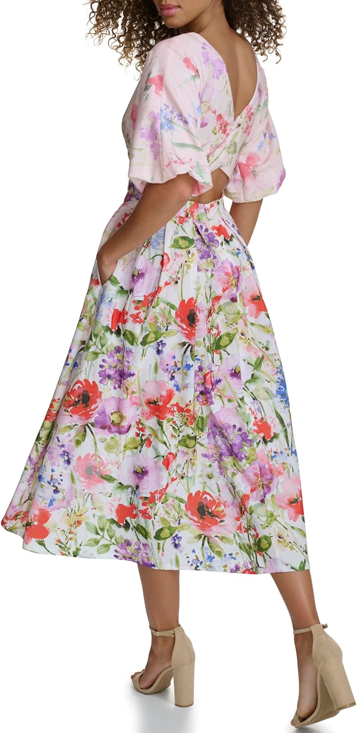 Siena Womens Floral Printed Fit and Flare Dress - Image 3