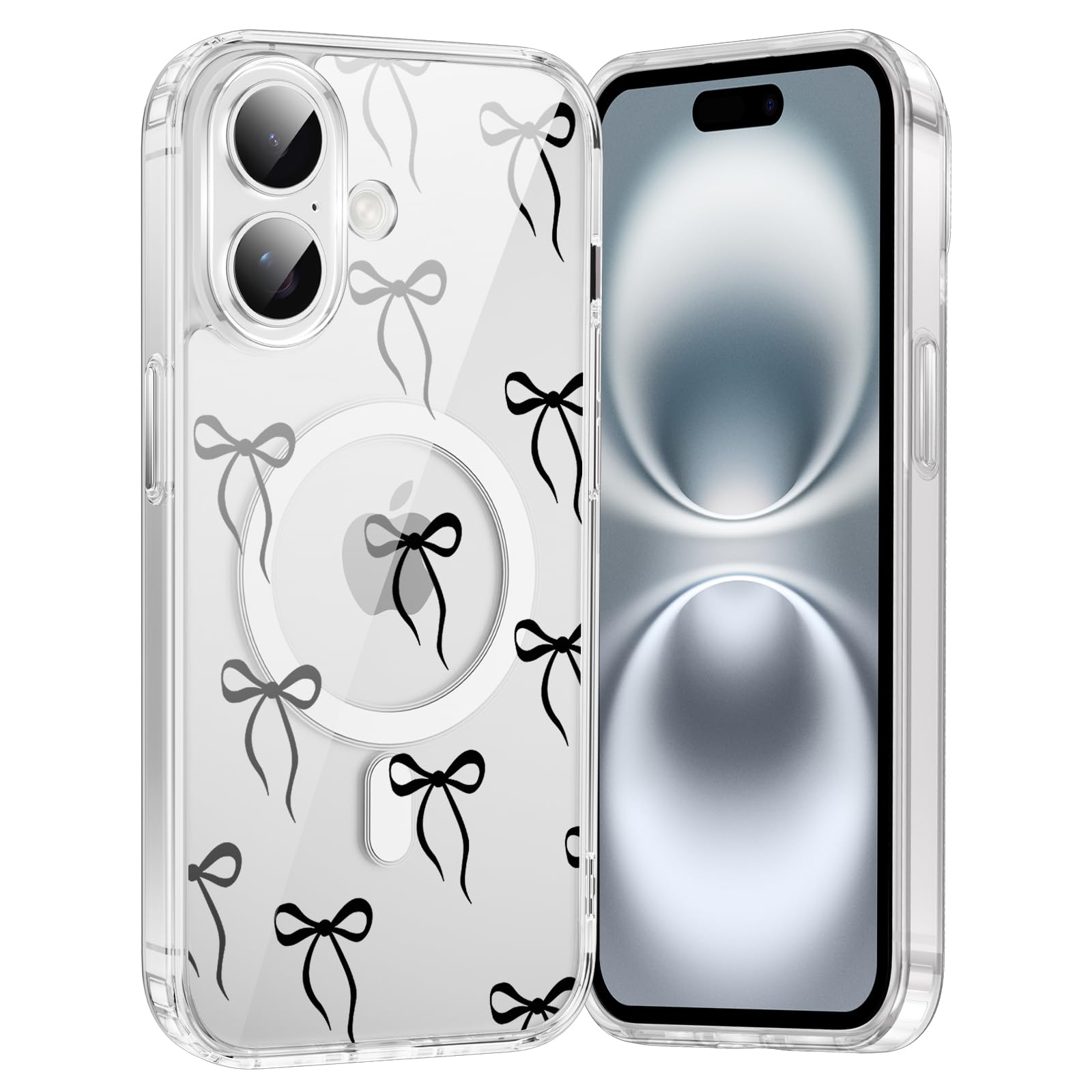 Coque transparente iPhone 16 motif nœud noir, cadeau fille idéal - 8