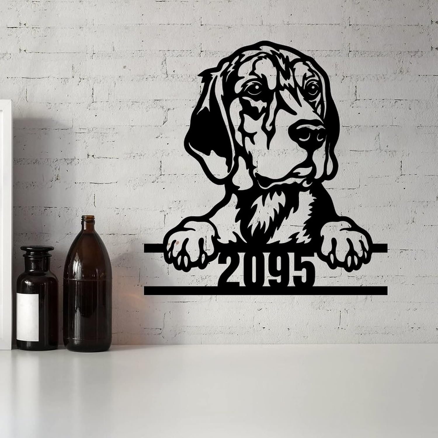 Funlucy Address Sign Personalized House Number Metal Sign Peeking Dog Sign with Pet Dog Personalized Metal Letter Word Sign Simple Laser Cut Metal Wall Artwork Sign for Workshop Entryway Decorations 1