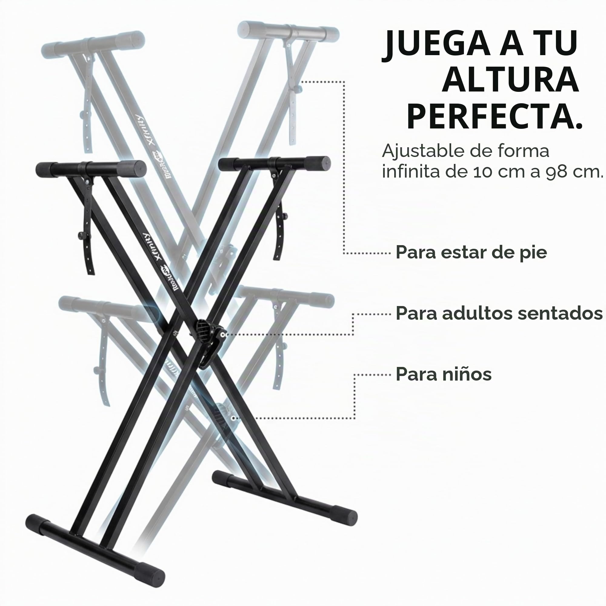 RockJam RJXX363 - Soporte de teclado ajustable con correas de bloqueo