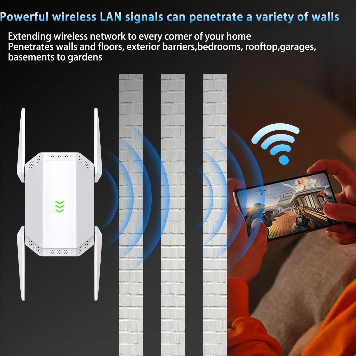 Amplificatore di segnale WiFi per casa, a lungo raggio, copre fino a 20000 metri quadrati, amplificatore WiFi Dual Band, funziona con tutti i router, con porta Ethernet, bandisci le zone morte WiFi