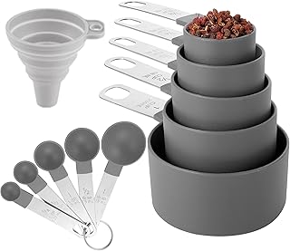 Measuring Cups and Spoons Set of Huygens Kitchen Gadgets 10 Pieces, Stackable Stainless Steel Handle Measuring Cups for Me...
