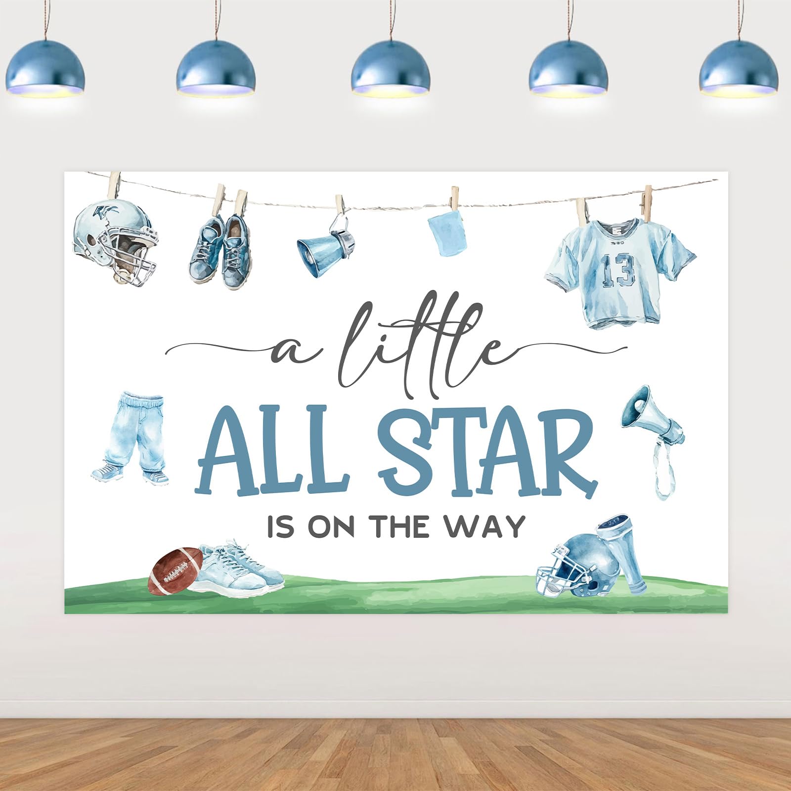 Wonmelody Football Baby Shower Decorations 5 * 3ft Touchdown Backdrop Banner A Little All Star is On The Way Banner Rugby Theme Sports Match Events