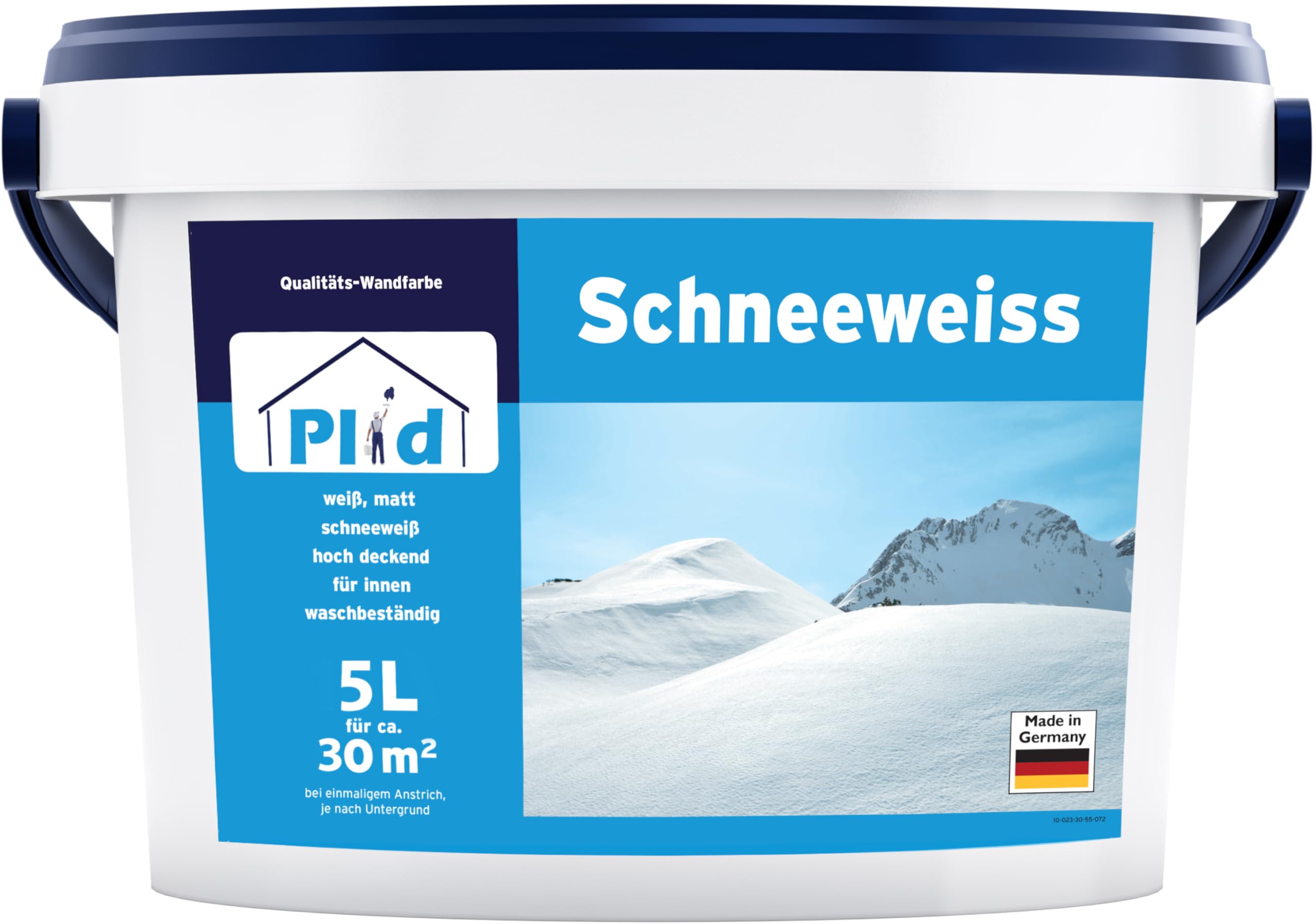 Plid® Schneeweiß Wandfarbe Weiß 5L für ca. 30 m² [HOHE DECKKRAFT] - Farbe Wand & Decken - Polarweiß geruchsarm - Innenfarbe - Hohe Abdeckung, Geruchsfrei, Schnell trocknend – Renovierung & Dekor