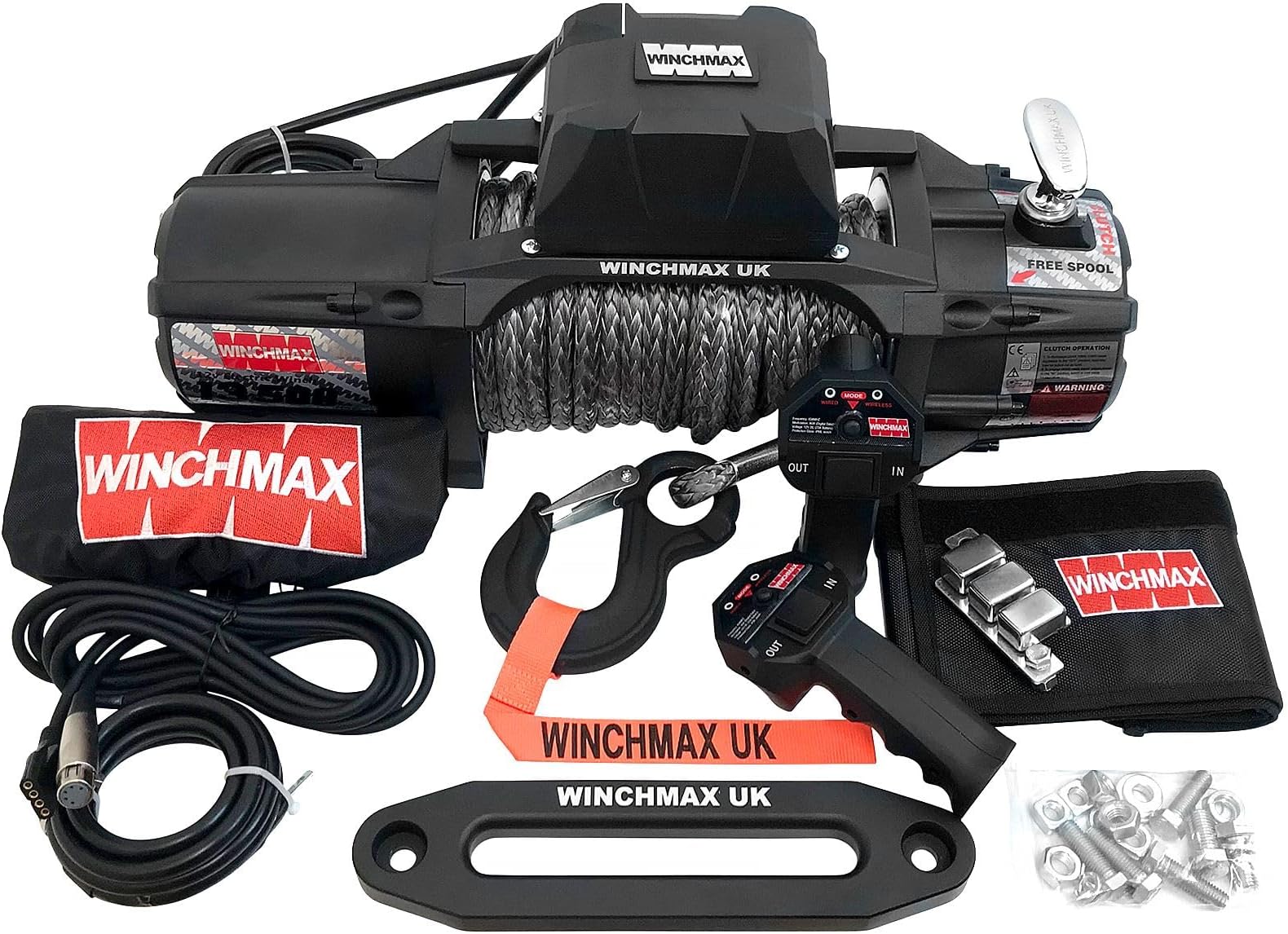 WINCHMAX 13,500lb (6,123kg) SL Series Military Grade 12v Electric Winch. 28m x 11mm Dyneema Synthetic Rope. Competition Hook.
