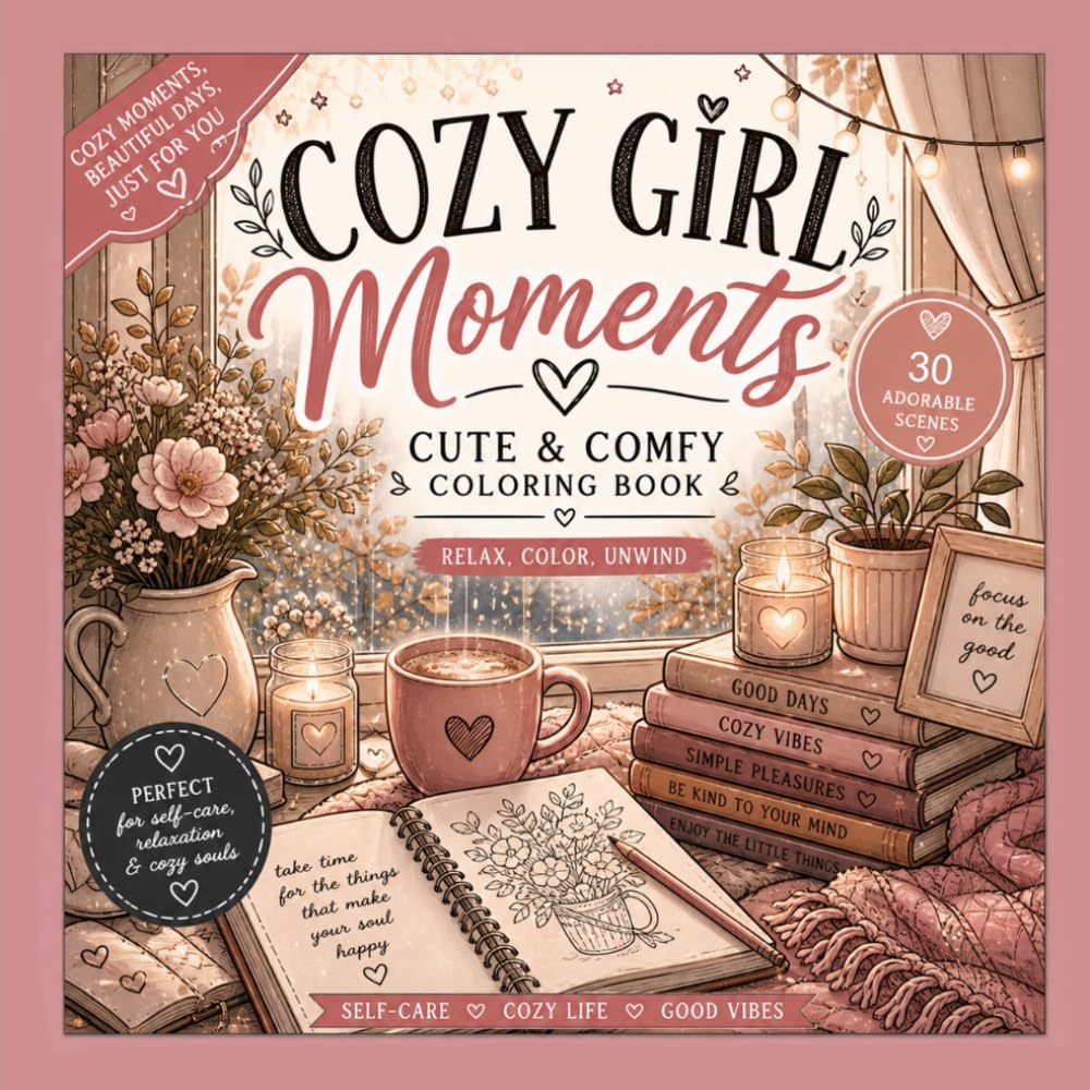 Cozy & Calm Coloring Book for Women: 30 Simple & Relaxing Scenes for Stress Relief, Mindfulness & Self-Care | Bold & Easy to Color