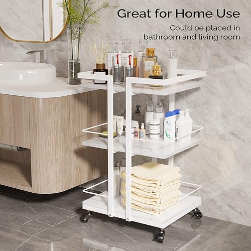 Miniatura 8 de Carrito de salón con ruedas con tres bandejas, carrito de almacenamiento de esteticista para masajes faciales tatuajes, carrito rodante de salón,