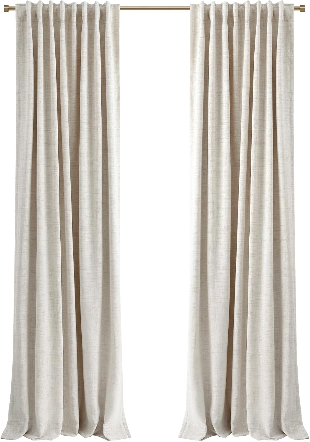 INOVADAY 100% Blackout Curtains 96 Inches Length 2 Panels Set, Back Tab/Rod Pocket Linen Black Out Curtains for Bedroom, Thermal Insulated Window Drapes - Cream, W50 X L96