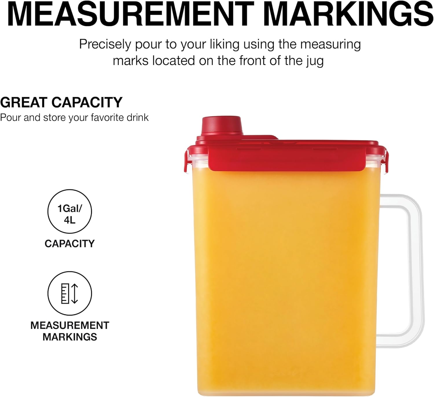 LocknLock Aqua Fridge Door Water Jug with Handle BPA Free Plastic Pitcher with Screw Top Lid Perfect for Making Teas and Juices, 1 Gallon, Red (Pack of 2)