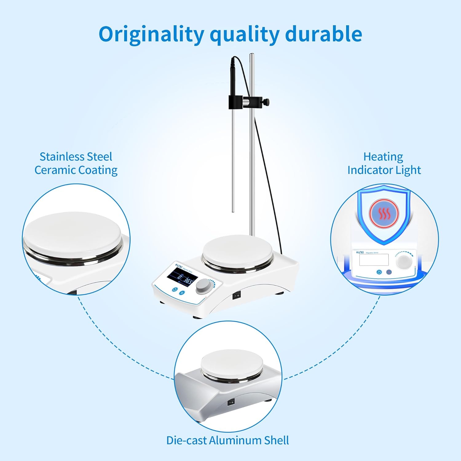+UXI Magnetic Stirrer Hot Plate LCD Screen RT+5~350? Speed Range 100-2000rpm Maximum Processing Capacity 20L Time Setting Range 0-99h59min with 2 Stirring Bars 110V (LCD scrren)