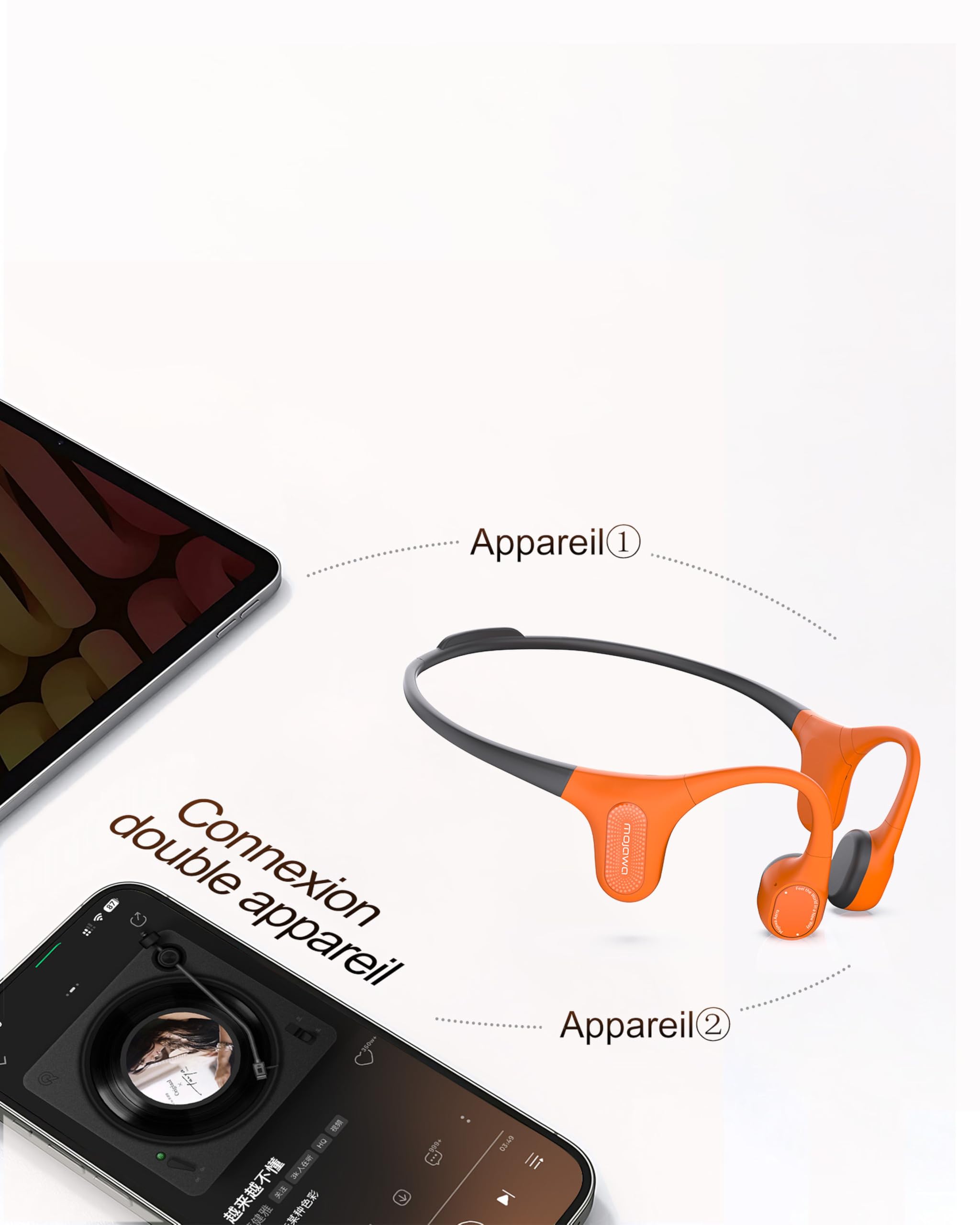 mojawa Aerra Casque Sport à Conduction Osseuse - Noirt | Open ear, Bluetooth 5.2, Étanche IP67, Micro Réducteur de Bruit - pour Course, Cyclisme, Randonnée et Fitness