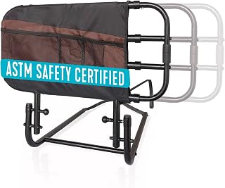 Stander EZ Adjust Bed Rail - ASTM Certified Adjustable Safety Rail for Seniors, Elderly Fall Prevention with Organizer Pouch, Black