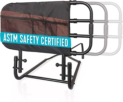 Stander EZ Adjust Bed Rail, Adjustable Senior Bedrail and Safety Assist Railing for Elderly Adults with Organizer Pouch, ASTM Safety Approved Guard-Rail, Black