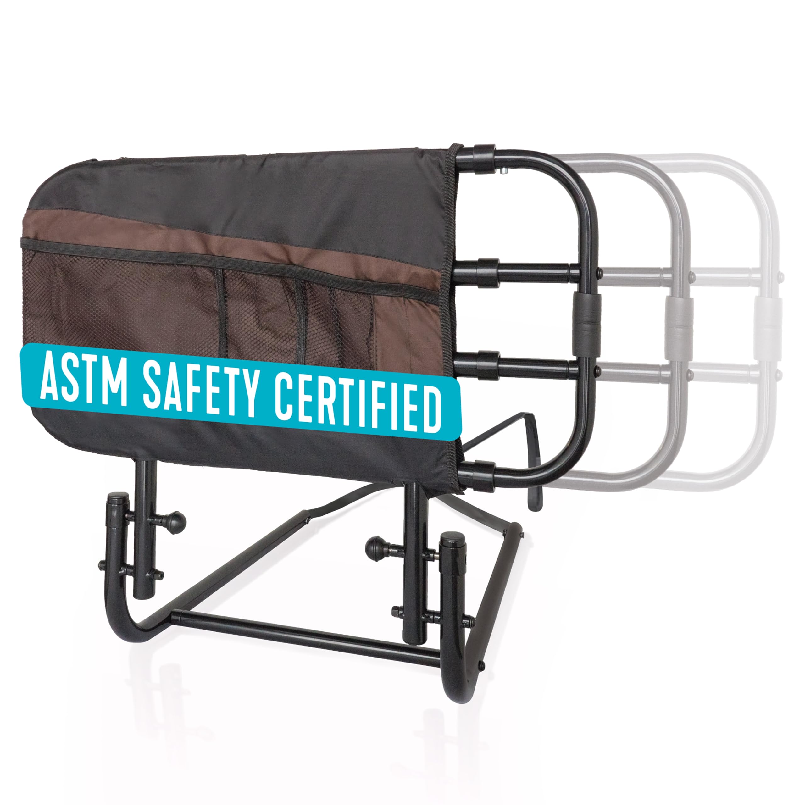 Stander EZ Adjust Bed Rail, Adjustable Senior Bedrail and Safety Assist Railing for Elderly Adults with Organizer Pouch, ASTM Safety Approved Guard-Rail, Black