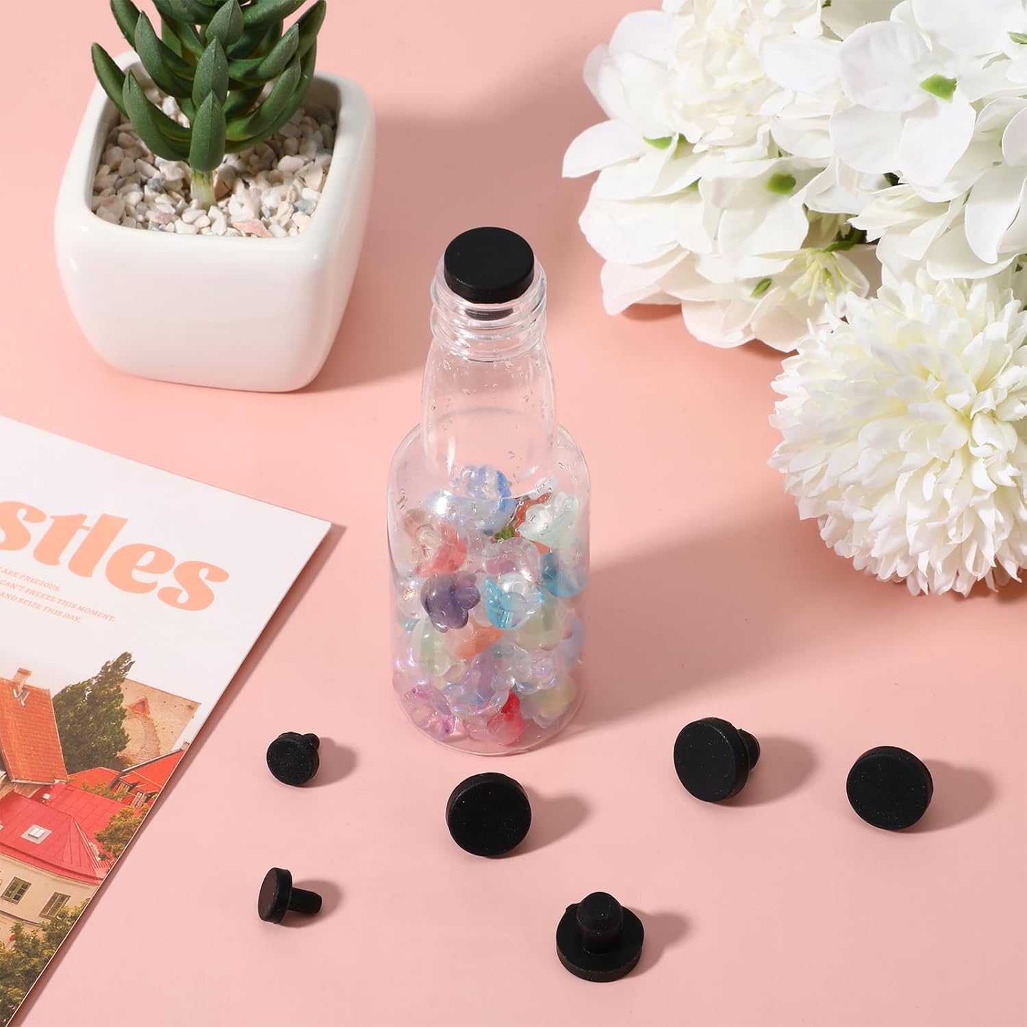 70 Pcs 7 Sizes Silicone Hole Plug, Silicone Plugs Black Waterproof T-Type Round Caps, Solid Stopper Rubber Hole Plugs for Sealing Pipe Holes Test Tube Plug