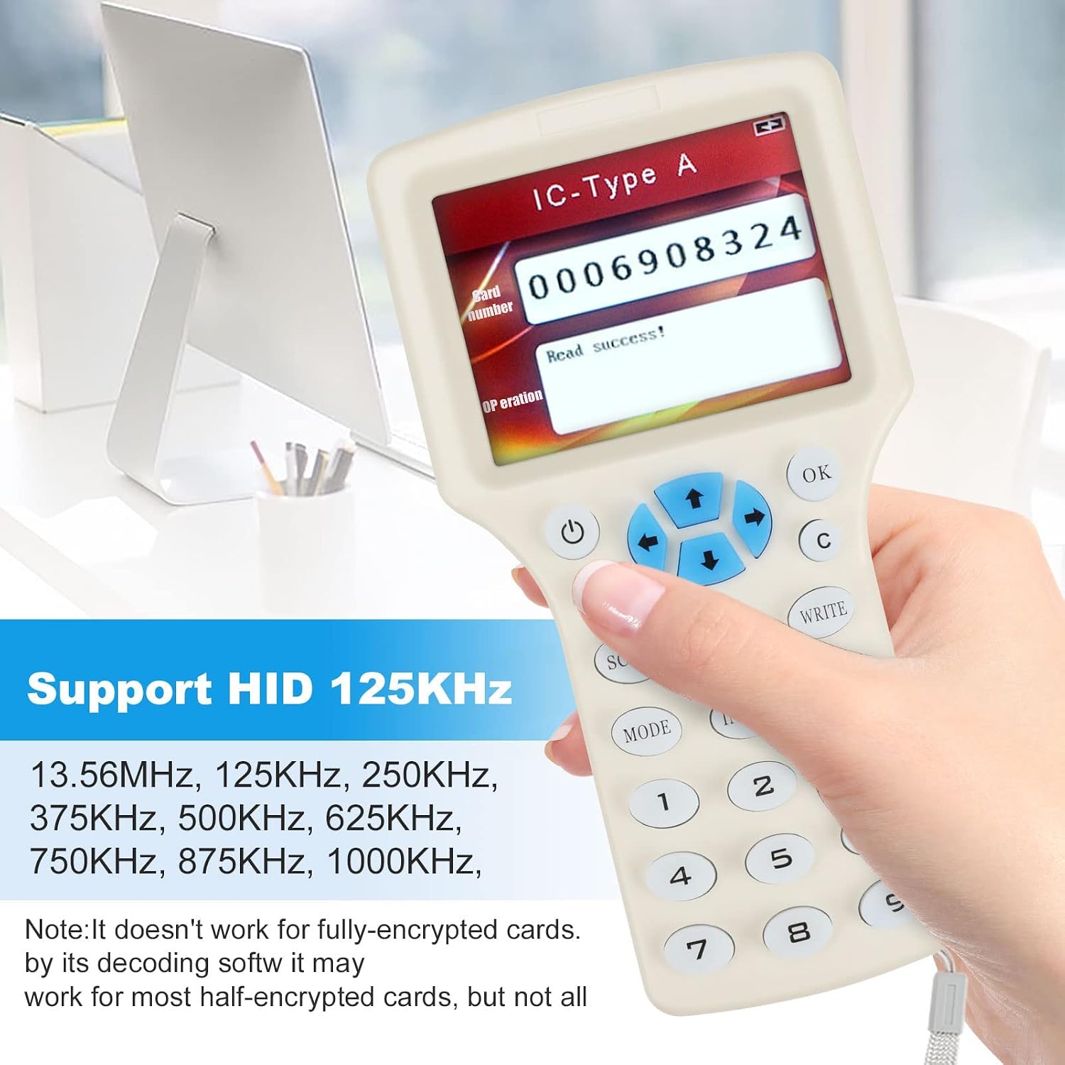 SYWAN English 10 Frequency NFC RFID Reader Copier Writer Duplicator for IC ID Cards and All 125kHz Cards,10 Pcs ID 125khz Cards + 10pcs ID 125kh Key Fobs + 10pcs 13.56mhz IC Key Fobs + 1 USB
