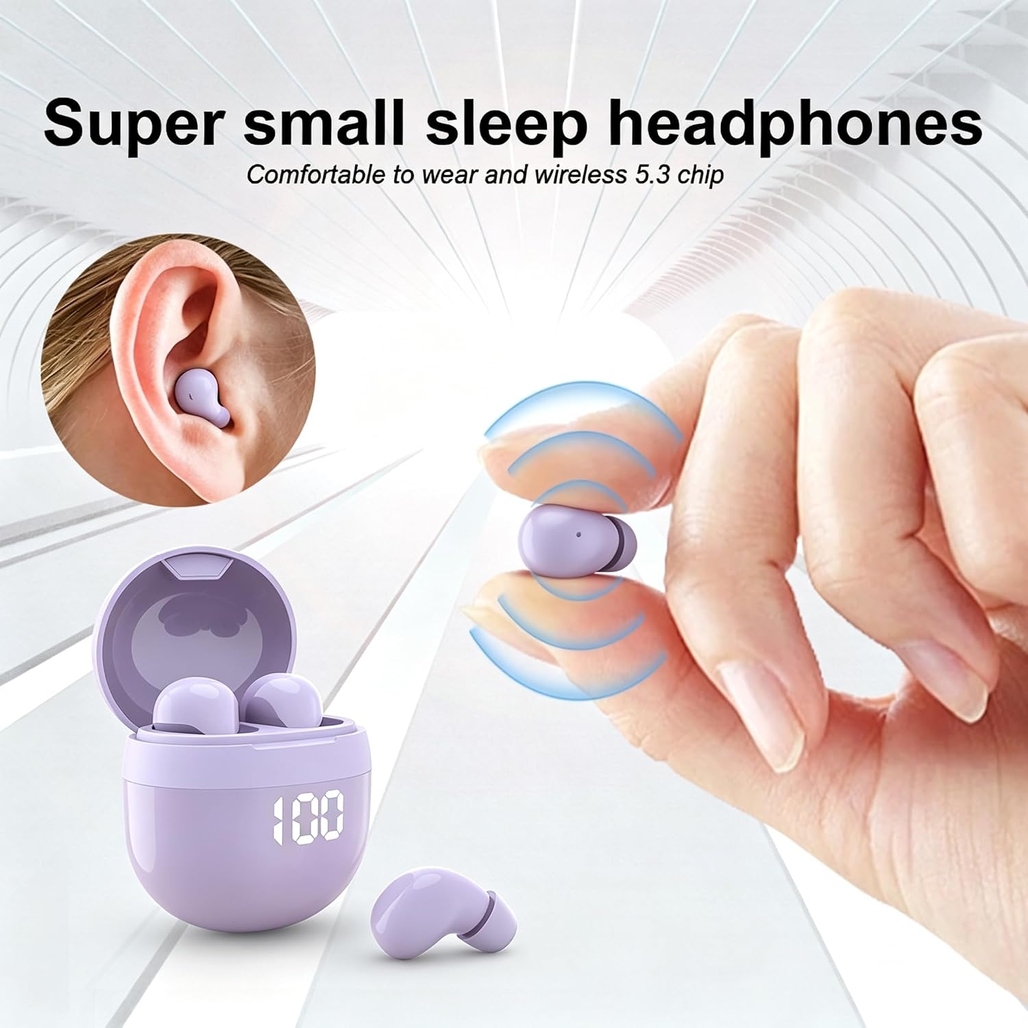 Mini Wireless Bluetooth Sleep Earbuds, in-Ear Half in-Ear Style, Touch Control, Passive Noise Cancellation, for Music Listening (Purple) image 2