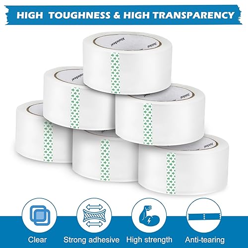 Miniatura 5 de Cinta de embalaje transparente de 2.7 mil, 1.88 pulgadas, 60 yardas por rollo, cinta de embalaje resistente de 1080 yardas, repuesto de cinta de