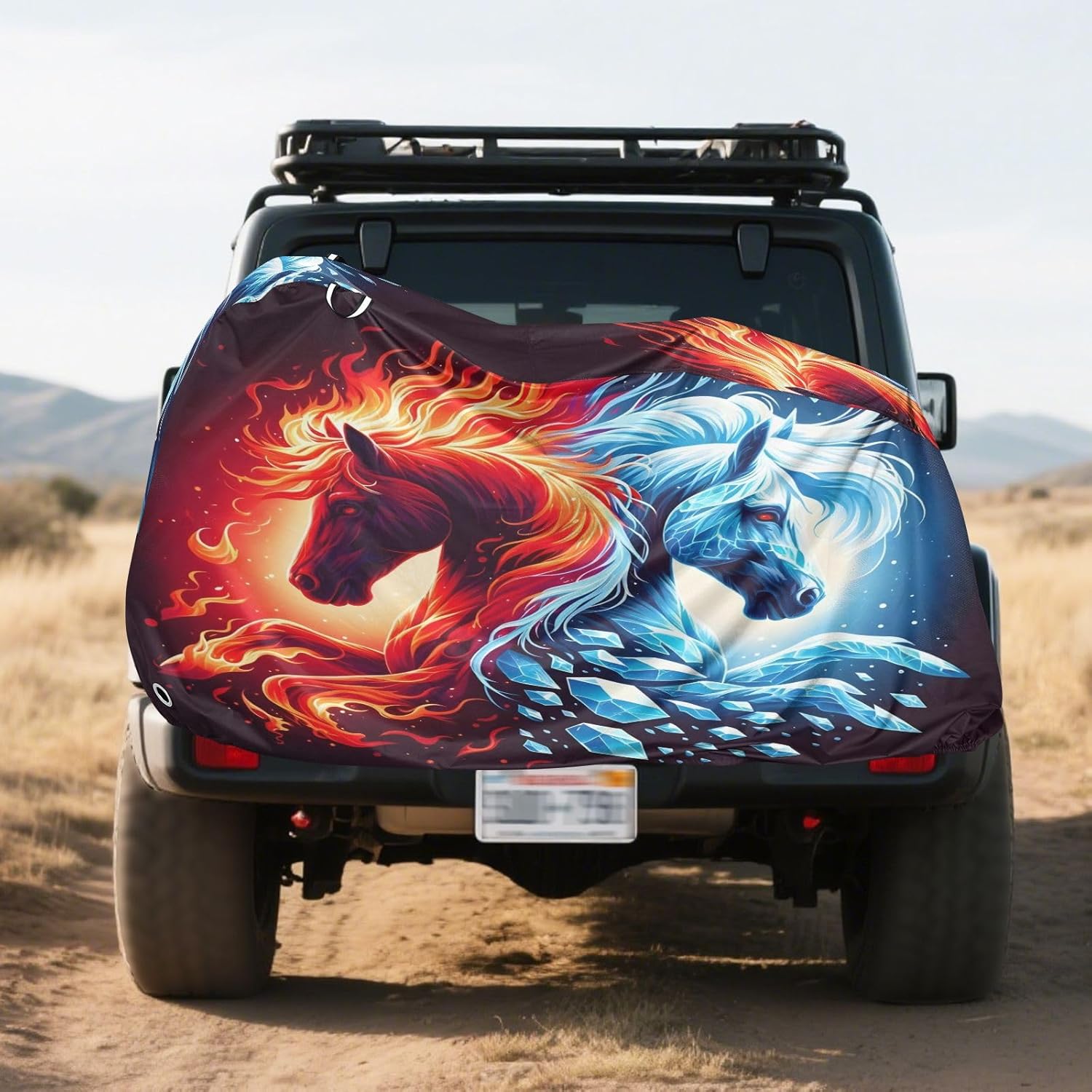 ALAZA Horse Fire & Ice Bike Cover Waterproof Outdoor Ebike Bicycle Covers Tarp Protection for 1/2 Bikes, Sun UV Dust Wind Proof