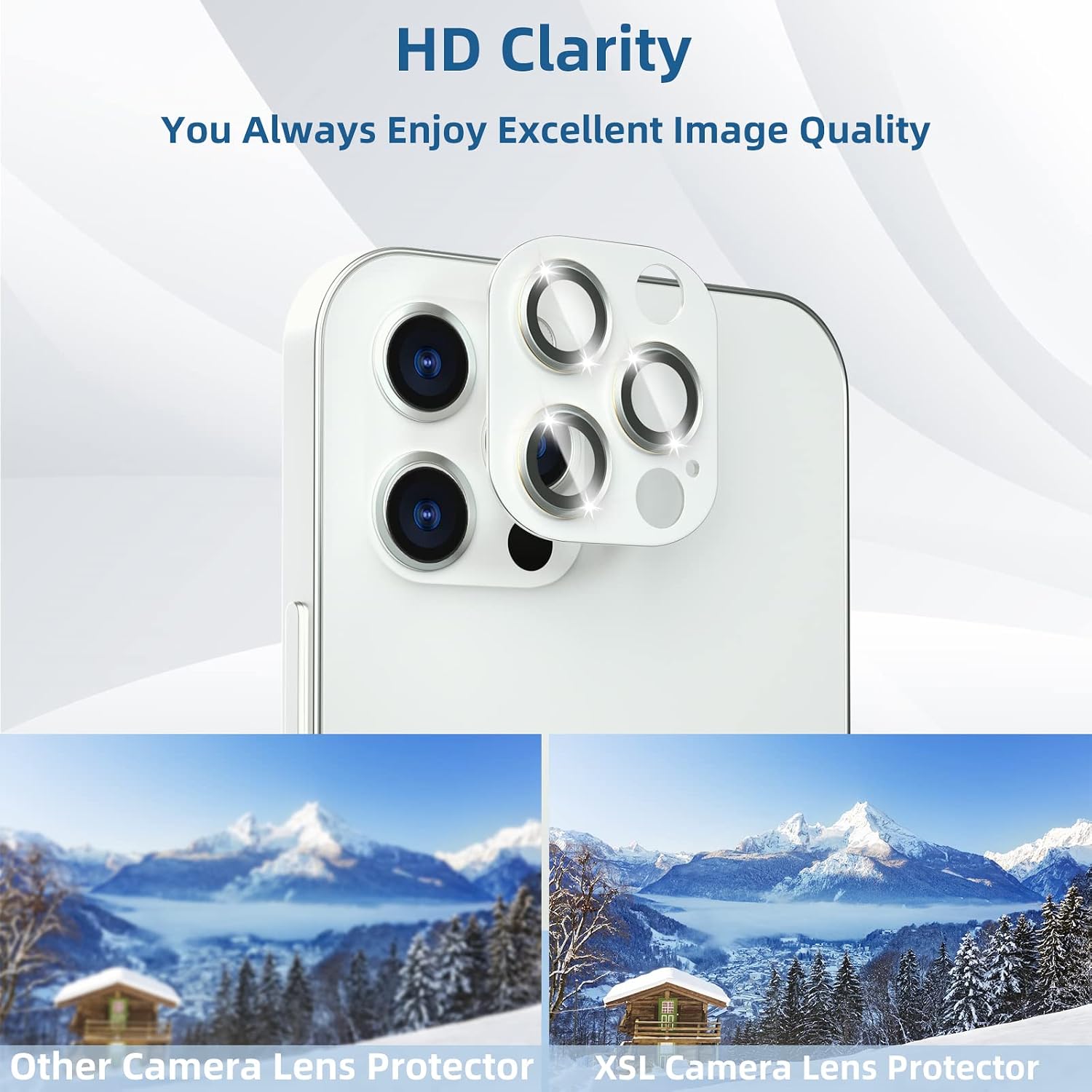 [2 Pack] Camera Lens Protector Compatible with iPhone 13 Pro Max 6.7" and iPhone 13 Pro 6.1", Ultra HD Plexiglass Camera Protector 8H Hardness, Alloy Frame, Scratch Resistant, Easy Install, Silver