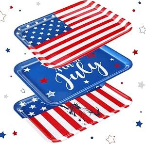 Rtteri 3 Pcs Patriotic Serving Tray and Platter 13x10'' for 4th of July Independence Day