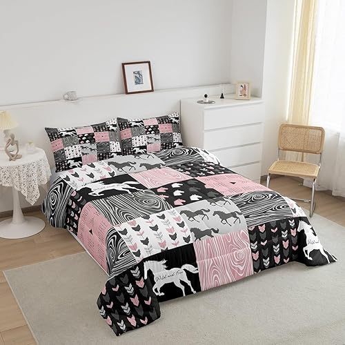 Miniatura 3 de Edredón de unicornio para niñas, tamaño individual, ropa de cama de caballo blanco femenino, vaquero occidental, vaqueras, colcha de retazos,