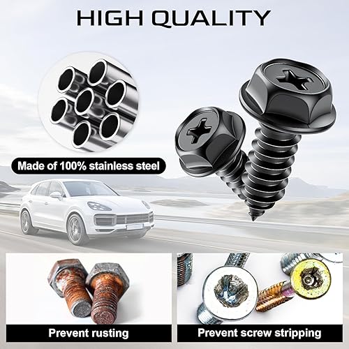 Miniatura 4 de LivTee Tornillos de matrícula inoxidables para asegurar marcos y cubiertas de matrícula en automóviles y camiones, 4 juegos de pernos de montaje