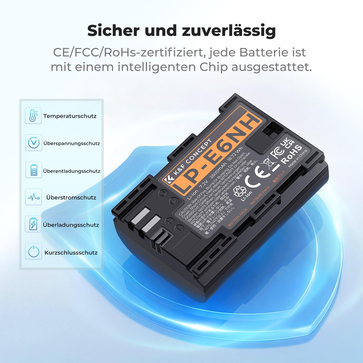 K&F CONCEPT LP-E6NH Akku,2600mAh (3er Pack) und 3-Slot Ladegerät Akku-Kit,Kompatibel mit Canon EOS R7 R5 EOS R6 EOS R 5D II III IV 6D 6D II 7D 7D II 60D 70D 80D 90D