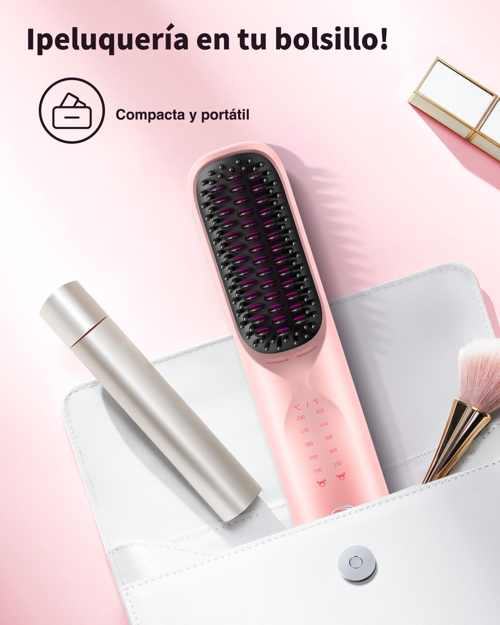 Bopcal Cepillo Alisador Pelo Inalámbrico, 10000mAh Mini Plancha del Pelo Profesional 3 in 1, Calentamiento Rápido 30S, Anti-Escaldaduras, 6 Temperaturas, 120-230 ℃, Use en Casa/Viaje